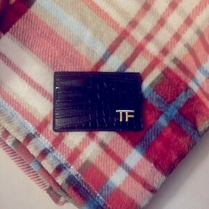 Tom Ford Black and Gold Croc-Embossed Key Card Holder